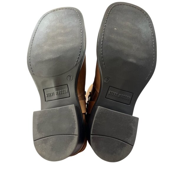 Steve Madden Lug Sole Square Toe Brock Tall Leather Buckled Boots Size 7 - Picture 7 of 8